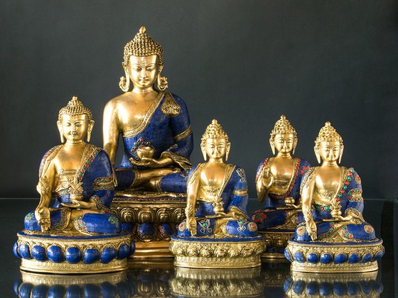 Buddha figurer - Blå sten og messing